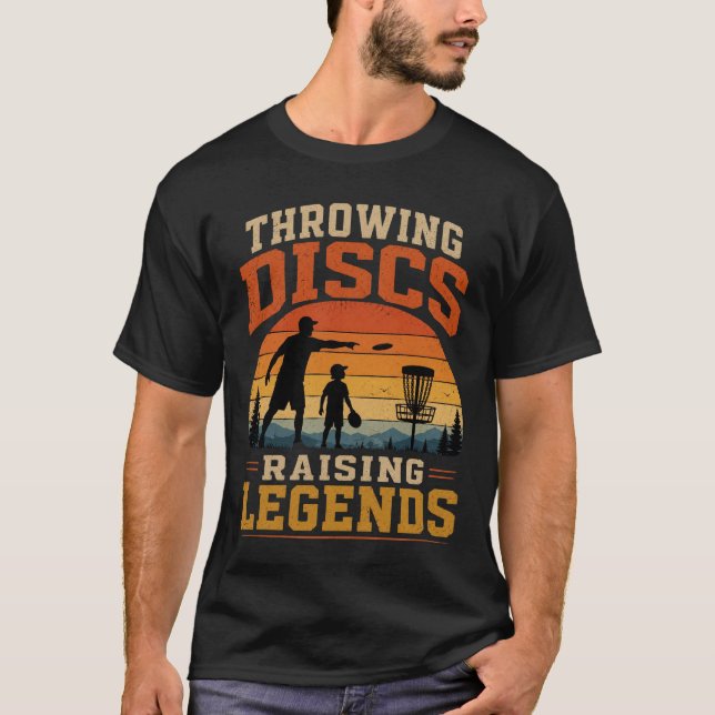 Kastar Diskar Skapar Legender Vintage Solnedgång T Shirt (Framsida)