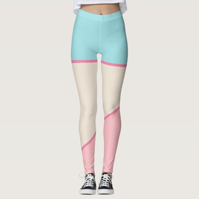 Kastel färg block Teal  rosa gult Leggings (Framsida)