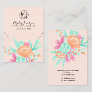 Kastel rosa blommigt, logotyp av smycken öronhals visitkort