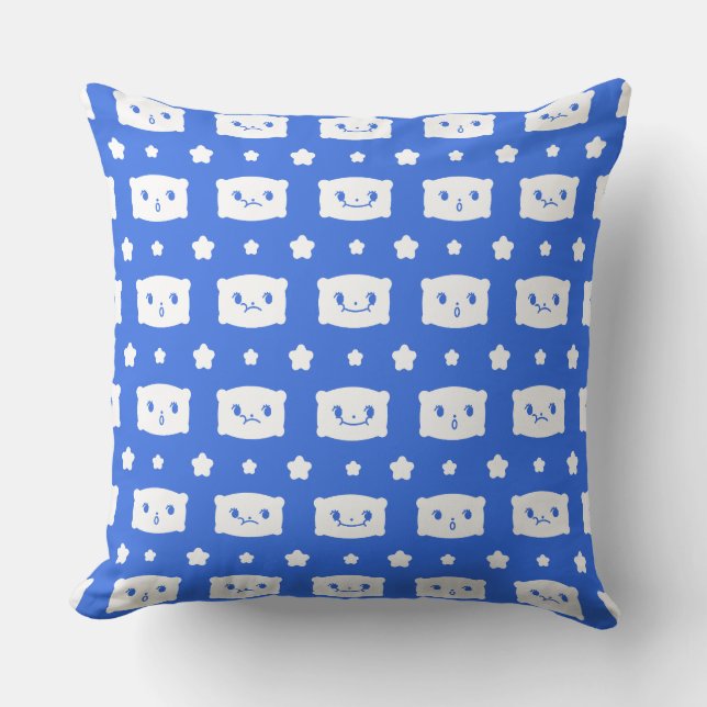 Kastkudde Blå Kawaii Kudd Wajah Bintang Corak Kudde (Framsida)