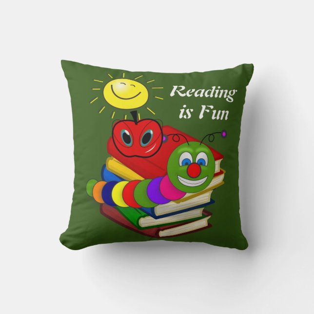 Kastkudde Bookworm, Böcker, Äppelgrön Kudde (Framsida)