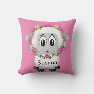 Kastkudde Får Blommig Rosa Kudde