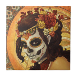 Kastkudde för Dia De Los Muertos Kakelplatta