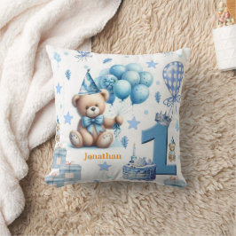 Kastkudde, Glad 1-årsdag Teddybjörn Blå Kudde