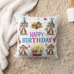 Kastkudde, Glad födelsedag apa Cupcake Kudde