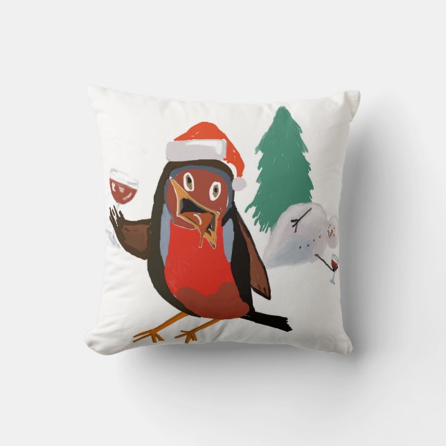 Kastkudde med julhälsningar Robin-design Kudde (Framsida)
