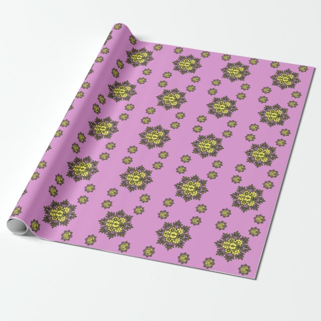 Kastkudde med Mandala-blommönster Presentpapper (Utrullad)
