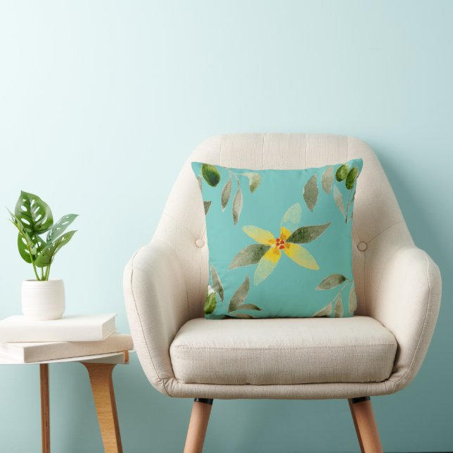 Kastkudde med olivdesign i ljus teal kudde (Stol)