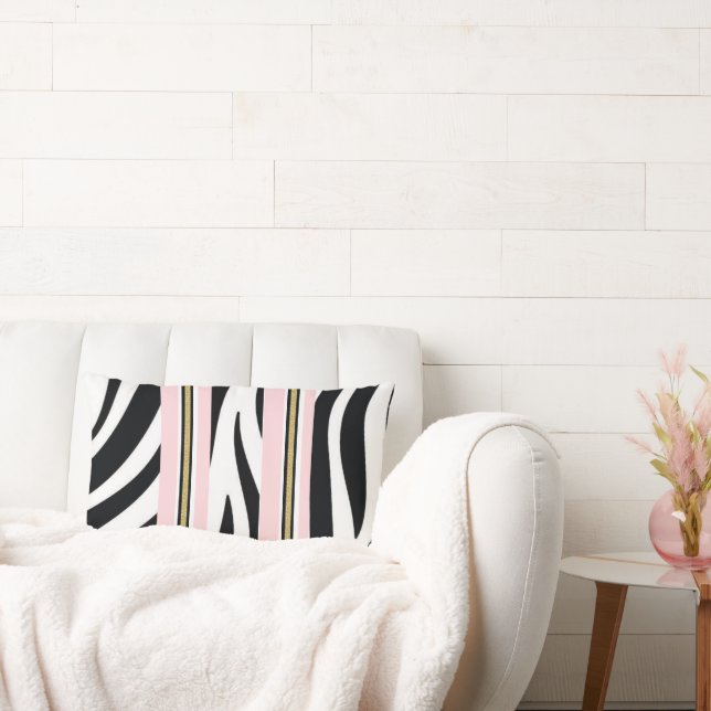 Kastkudde Randig Rosa & Vit Guld Svart Leopard Lumbarkudde (Soffa)