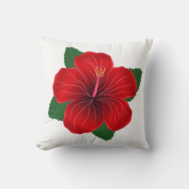 Kastkudde-Röd Hibiskus Kudde (Framsida)