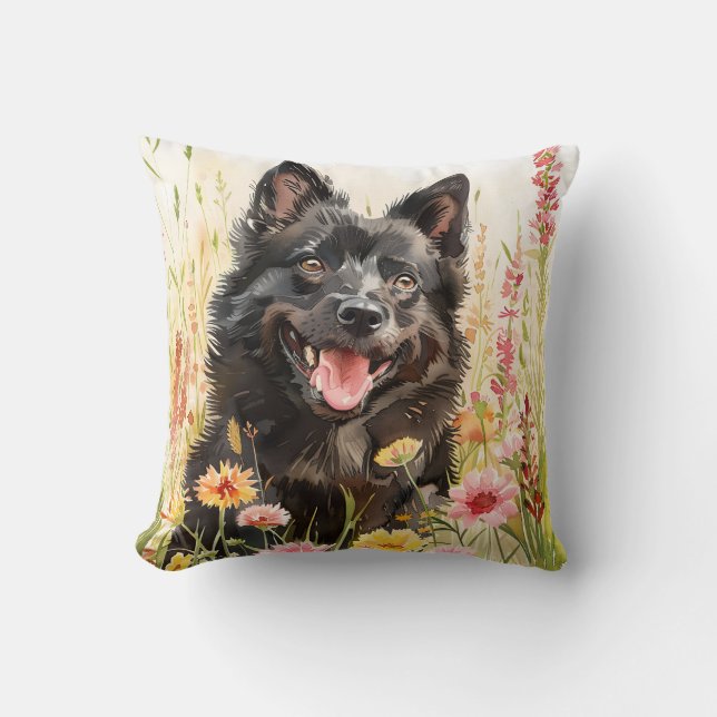 Kastkudde – Schipperke Akvarell Hund Dekor Kudde (Framsida)