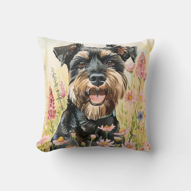 Kastkudde – Schnauzer Vattenfärg Dekorativ Kudde (Framsida)