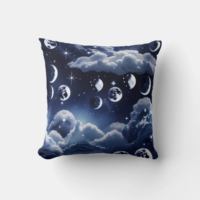 Kastkudde – Silver Celestial Moon Design Kudde (Framsida)