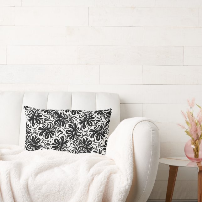 Kastkudde Svart & Vit Blommig Lumbarkudde (Soffa)