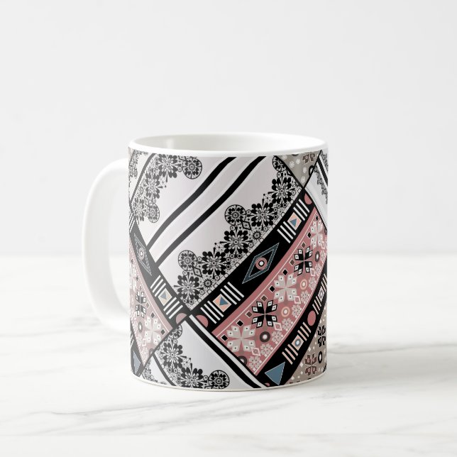 Kastkudde Tribal etno traditionell geometrisk  Kaffemugg (Framsida vänster)