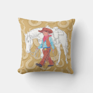 Kastkudde Ung Cowboy och Häst Kudde