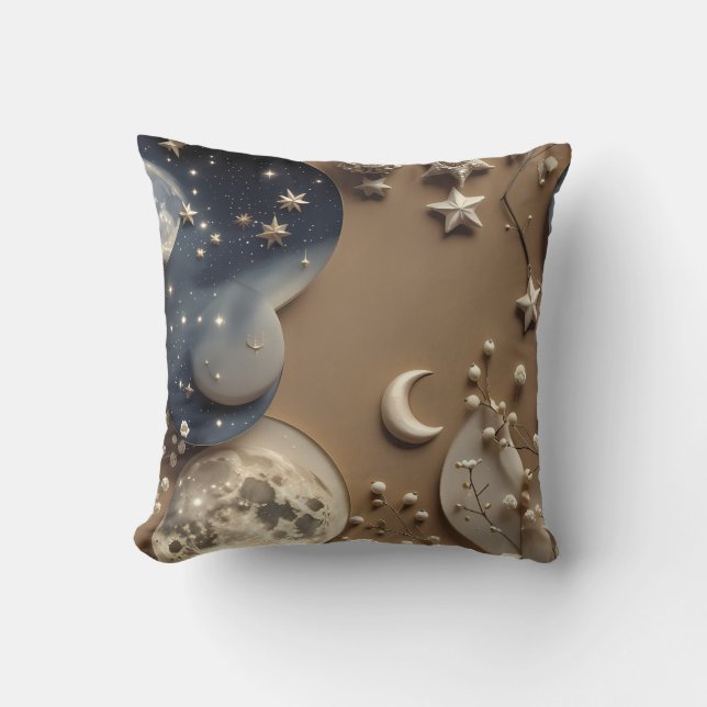 Kastkudde - Varm Beige Celestial Moon Kudde (Framsida)