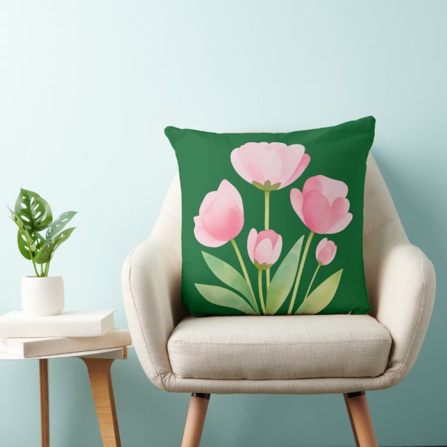 Kastkudde Vattenfärg Vårblommor på Grönt Kudde (Stol)