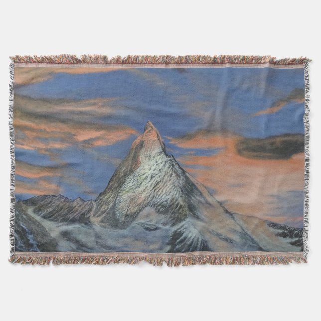 Kastmadrass - "Matterhorn vid solnedgång" Filt (Framsidan)
