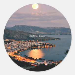 Kastoria, Grekland (märkt, Moonlight) Runt Klistermärke