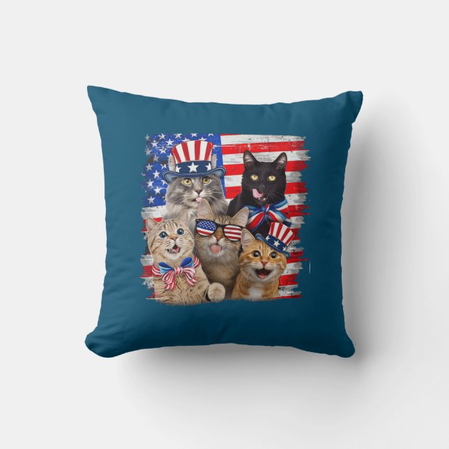Kat 4:e juli: Fria amerikanska Flagga Kudde (Framsida)