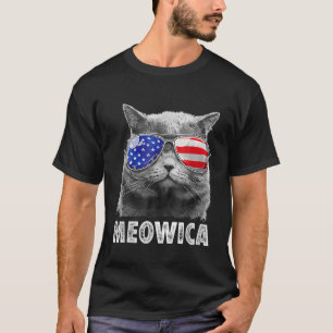 Kat 4:e juli Meowica Merica Manar USA American Fl T Shirt