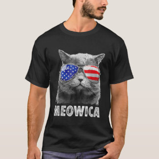 Kat 4:e juli Meowica Merica Manar USA American Fl T Shirt