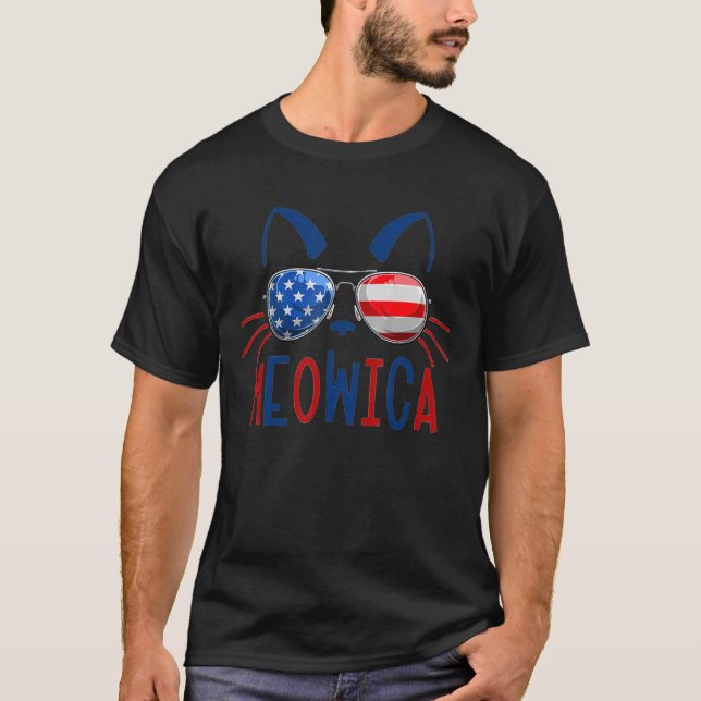 Kat 4:e juli: Meowica Merica Manar USA T Shirt (Framsida)
