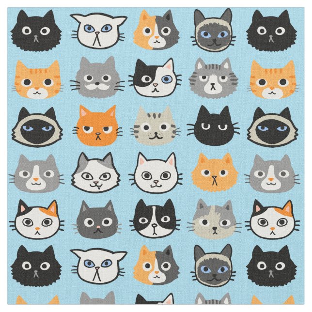 Kat Ansikte Mönster| Coola Kattunge Älskare Fabric Tyg (Närbild)