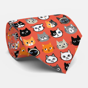 Kat Ansikte Mönster  Coola Kattunge Älskare Röd Slips