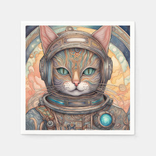 Kat Astronaut - rikligt detaljerat animerad konst Pappersservett
