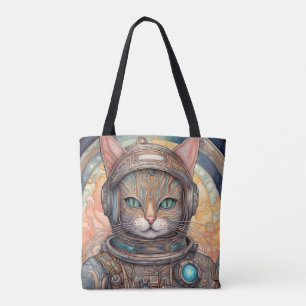 Kat Astronaut - rikligt detaljerat animerad konst Tygkasse