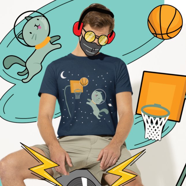 Kat Astronaut spelar basket i rymden T Shirt (Skapare uppladdad)