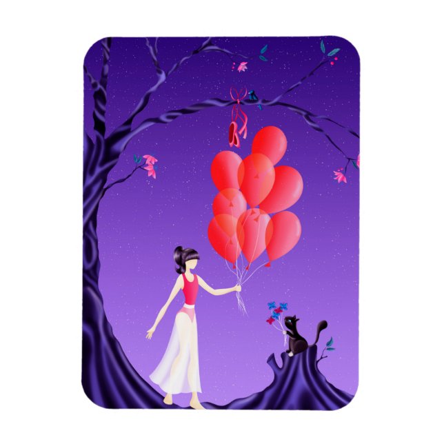 Kat & Ballerina Midnight Träd Magnet (Vertikal)