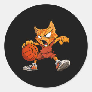 Kat Basketball Player _ Basketball Cat-Långärmad Runt Klistermärke