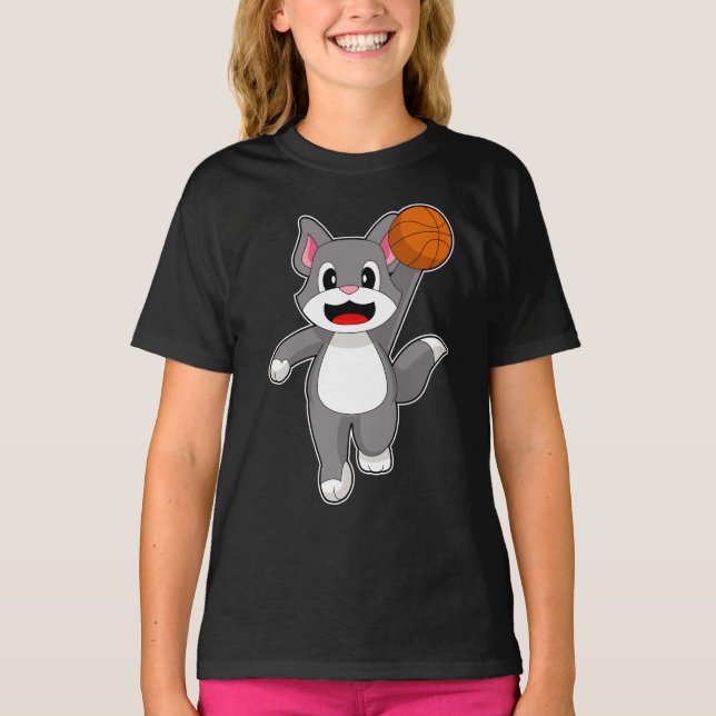 Kat Basketball-spelare Basketball T Shirt (Framsida)