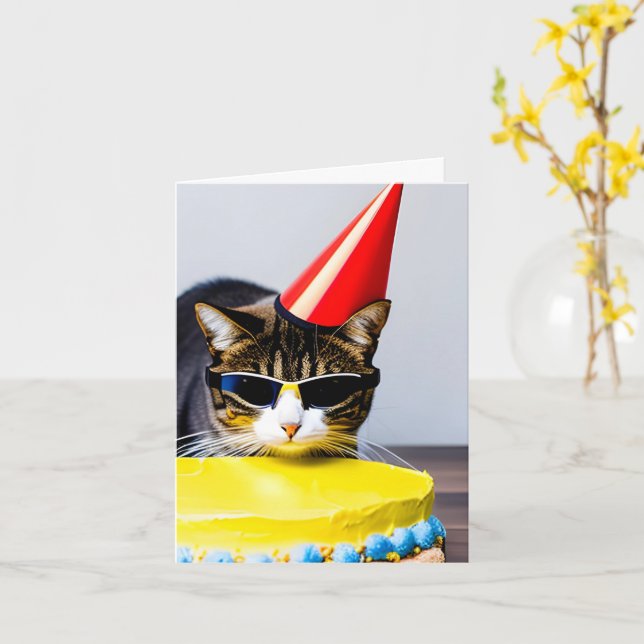 Kat Birthday Folets Greeting Card Kort (Gul blomma)