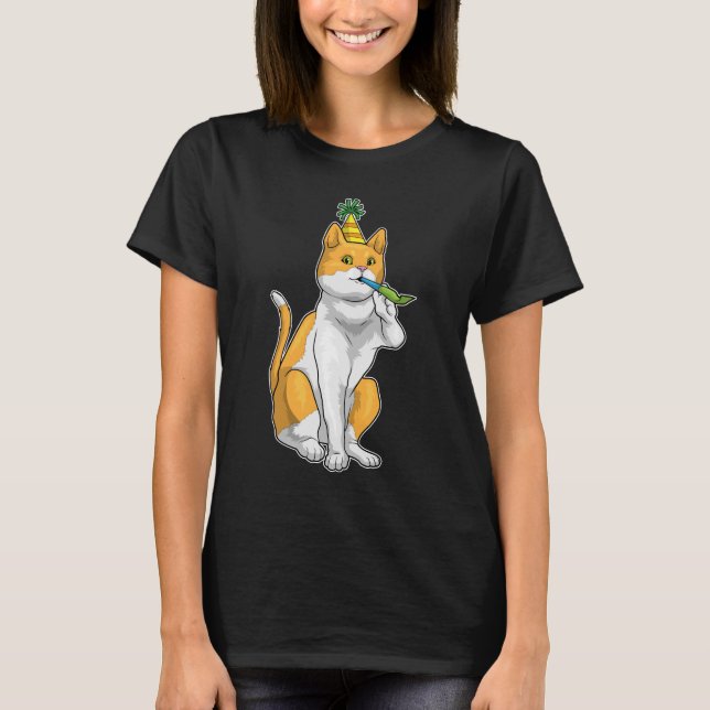 Kat Birthday Horn T Shirt (Framsida)