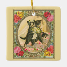Kat Bride och Groom gult variant av ornament