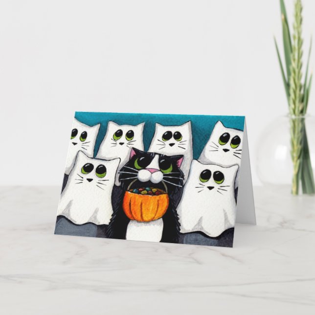 Kat Bus eller godis Halloween-kort Kort (Framsida)