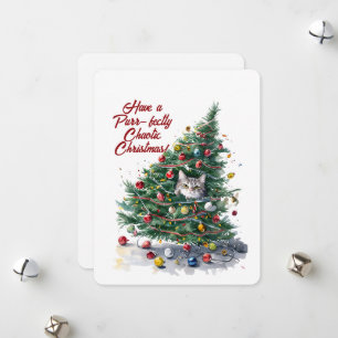 Kat Chaos Julgran Design Vattenfärg Julkort