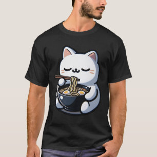 Kat Eating Ramen Noodles Kawaii Anime Jape T Shirt