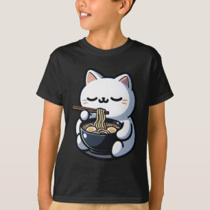 Kat Eating Ramen Noodles Kawaii Anime Jape T Shirt
