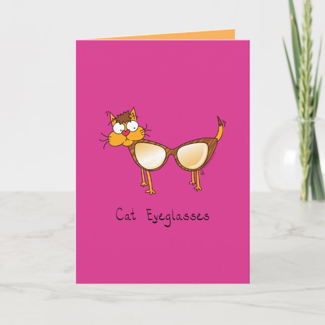 Kat Eyeglasses - Cateye Glass Cat Greeting Card Kort (Framsida)