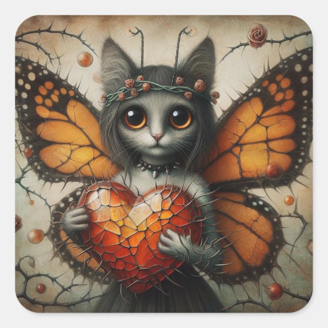 Kat Fairy Fyrkantigt Klistermärke (Framsida)