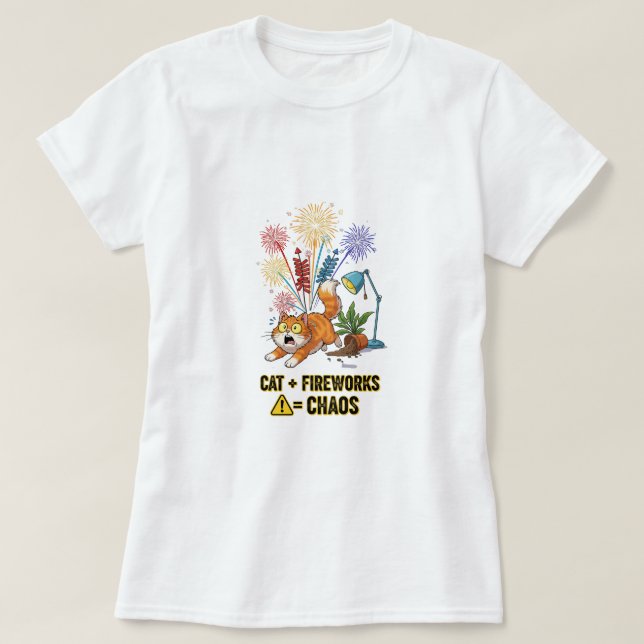 Kat + Fireworks = Chaos - Funny Kat Owner T-Shirt (Design framsida)