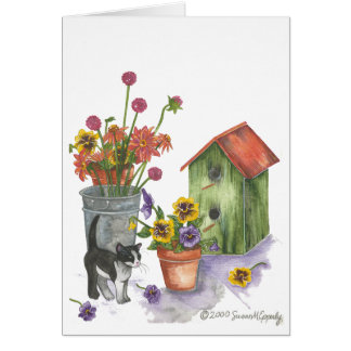 Kat Flowers Birdhouse Watercolor ’Willie’ Hälsningskort