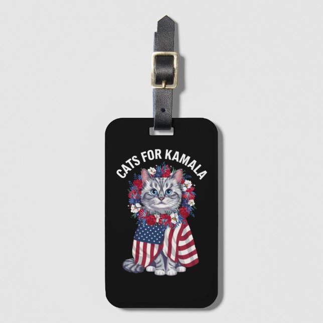 Kat for Kamala Cat Flowers American USA flagga 202 Bagagebricka (Framsida vertikal)