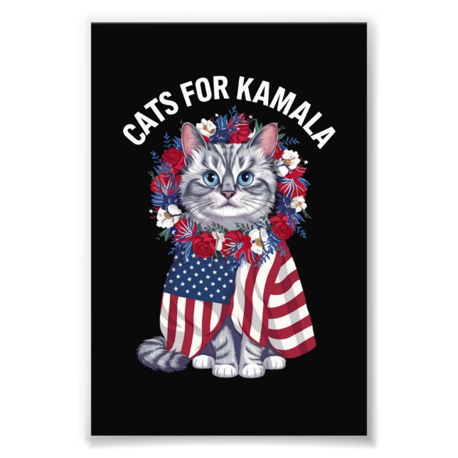 Kat for Kamala Cat Flowers American USA flagga 202 Fototryck (Framsidan)