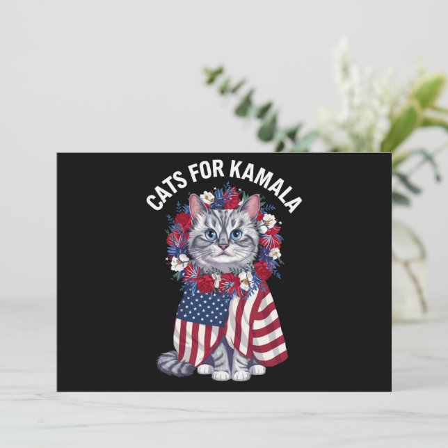 Kat for Kamala Cat Flowers American USA flagga 202 Inbjudningar (Stående Fram)
